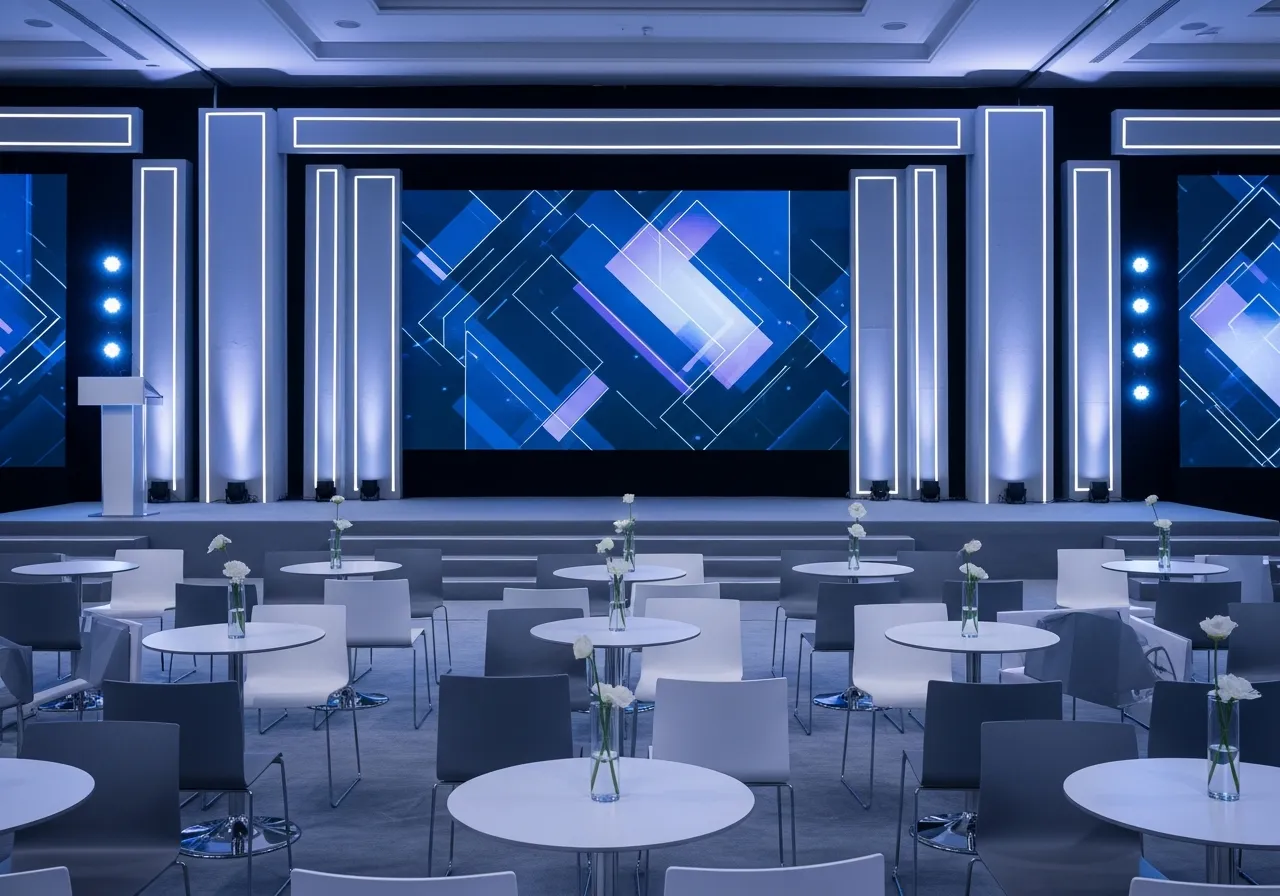 Professional corporate event styling with modern design elements
